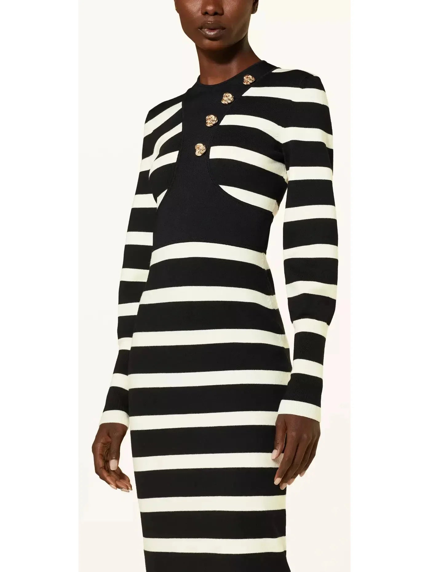 Black and White Striped Wool-Blend Midi Dress - Dresses