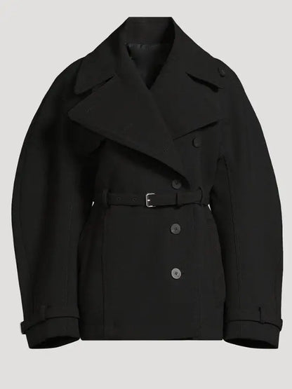 Black Belted Short Tailored Trench Coat - Jackets