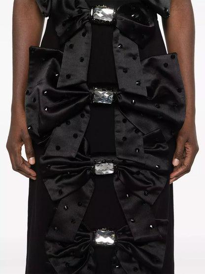 Black Bow-Embellished Strapless Midi Dress - Dresses