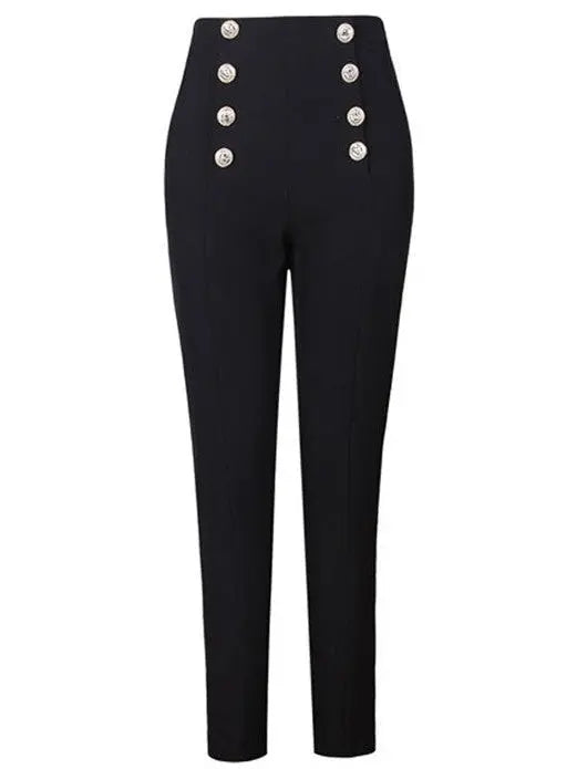 Black Button-Embellished Skinny Pants - Jeans & Pants