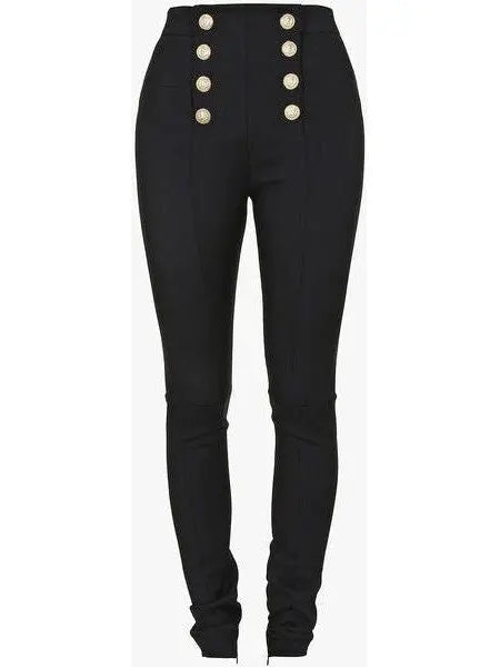 Black Button-Embellished Skinny Pants - Jeans & Pants