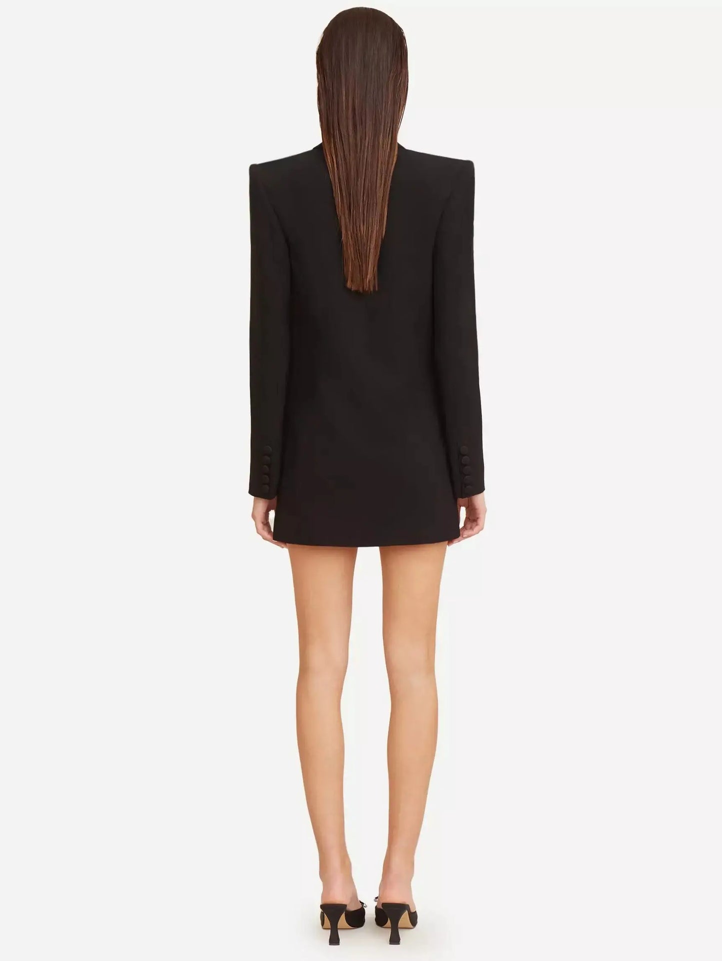 Black Cady Blazer-Mini Dress with Crystal-Embellished Collar and Pockets - Dresses