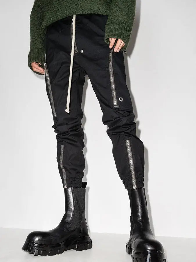 Black Cargo Pants with Zip-Detail and Tie-Waist - Jeans & Pants