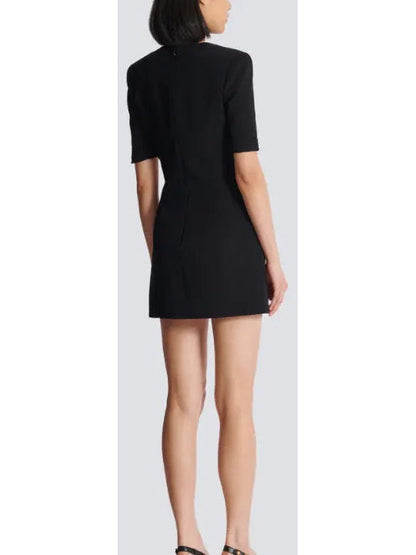 Black Crepe Eight-Button Mini Dress - Dresses