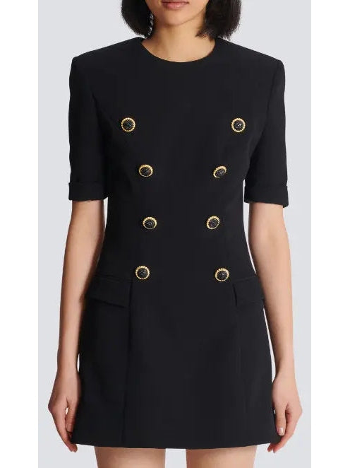 Black Crepe Eight-Button Mini Dress - Dresses