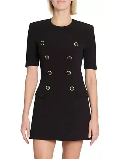 Black Crepe Eight-Button Mini Dress - Dresses