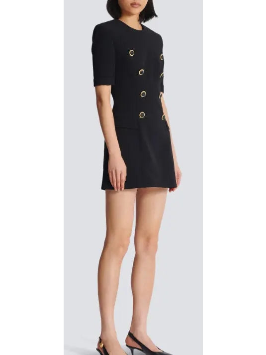 Black Crepe Eight-Button Mini Dress - Dresses