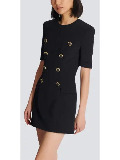 Black Crepe Eight-Button Mini Dress - Dresses