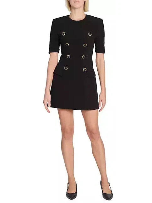 Black Crepe Eight-Button Mini Dress - Dresses