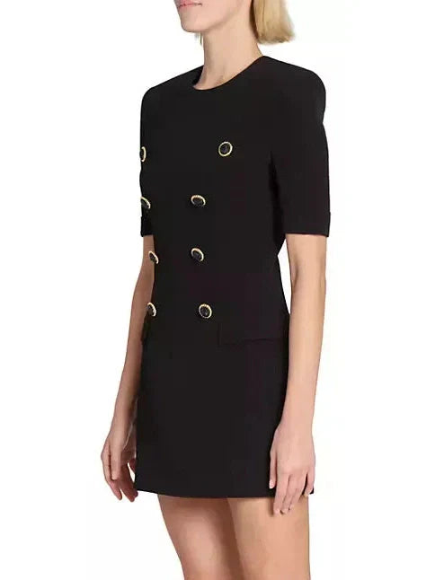 Black Crepe Eight-Button Mini Dress - Dresses