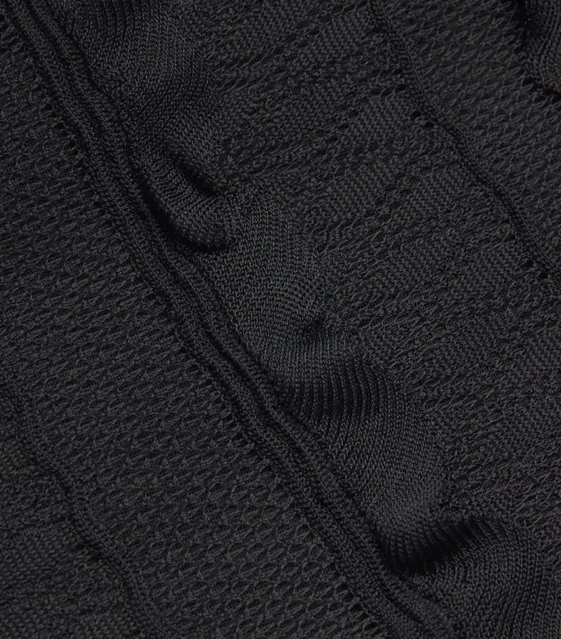 Black Crochet Long Knit Tiered Sleeveless Dress - Dresses