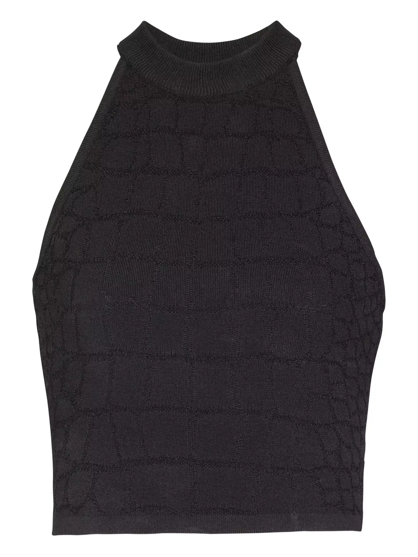 Black Crocodile Embossed Halter Top & Zip Skirt Set - Suits & Sets