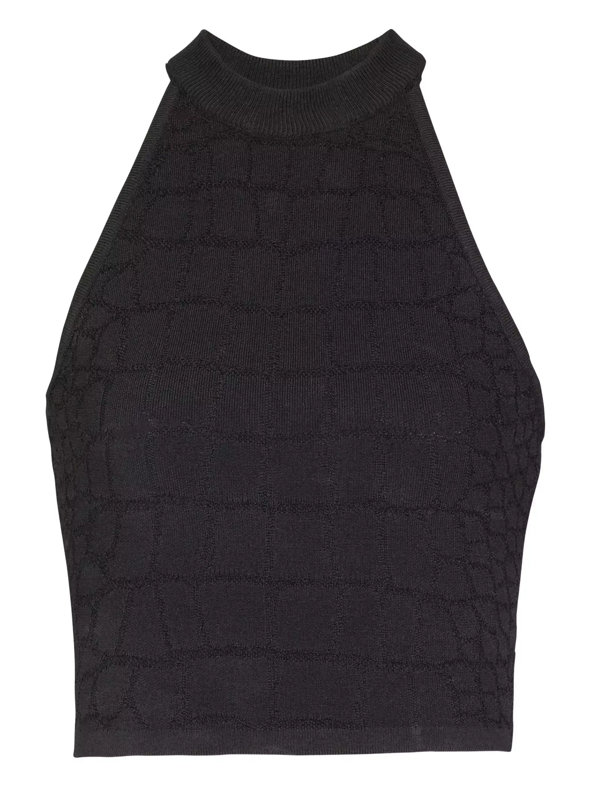 Black Crocodile Embossed Halter Top & Zip Skirt Set - Suits & Sets