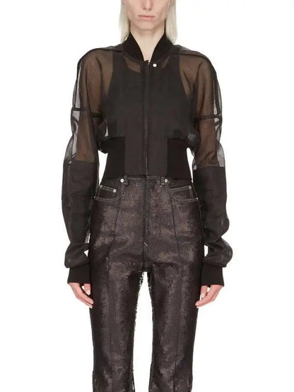 Black Cropped Sheer Bomber Jacket - Jackets