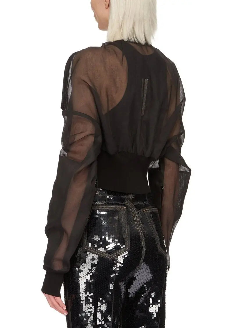 Black Cropped Sheer Bomber Jacket - Jackets