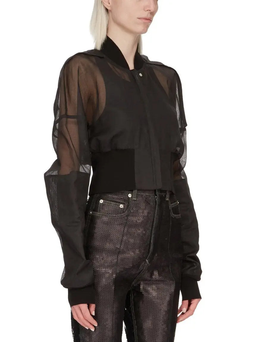 Black Cropped Sheer Bomber Jacket - Jackets