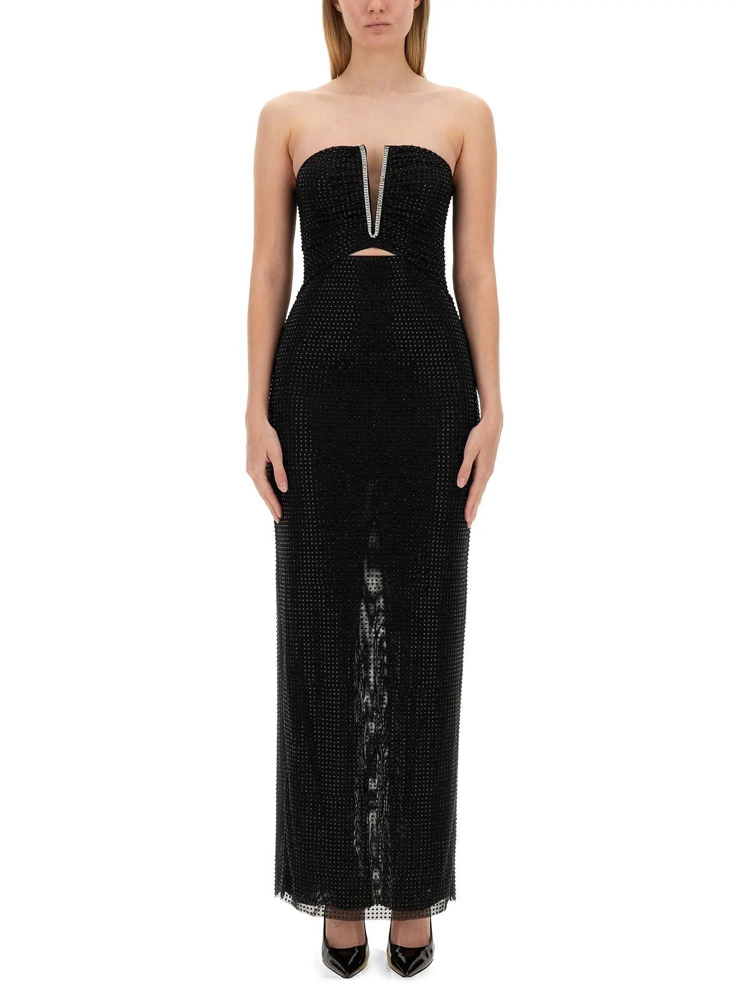 Black Crystal-Embellished Cut-Out Strapless Maxi Dress - Dresses