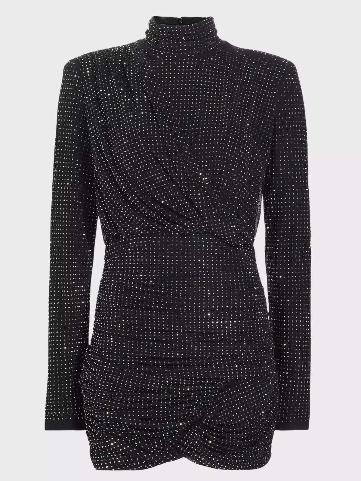 Black Crystal-Embellished Draped Jersey Mini Dress - Small - Dresses