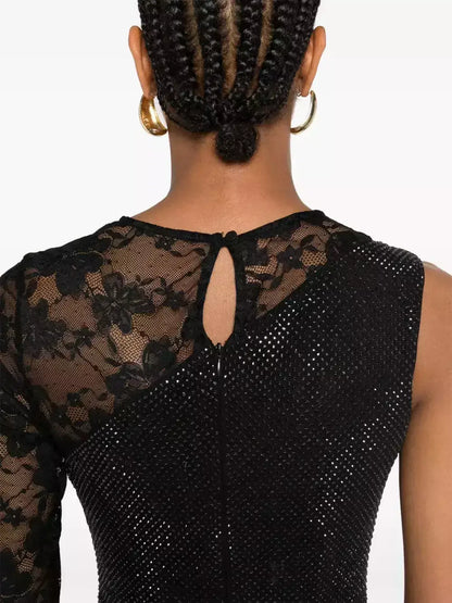 Black Crystal-Embellished Lace-Sleeve Maxi Dress - Dresses