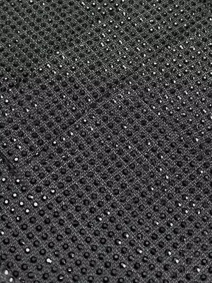 Black Crystal Embellished Long Blazer - Jackets