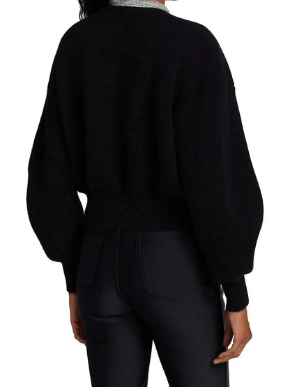 Black Crystal-Trim Cropped Cardigan - Sweaters & Knitwear