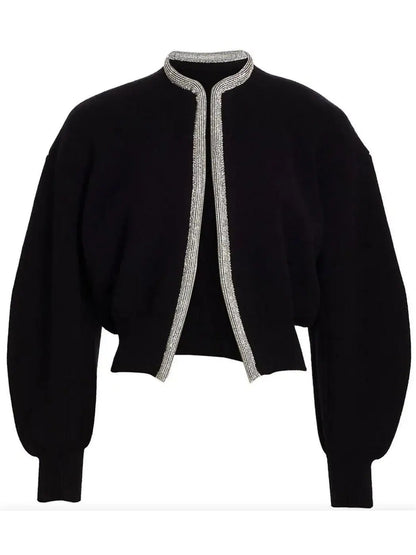 Black Crystal-Trim Cropped Cardigan - Sweaters & Knitwear