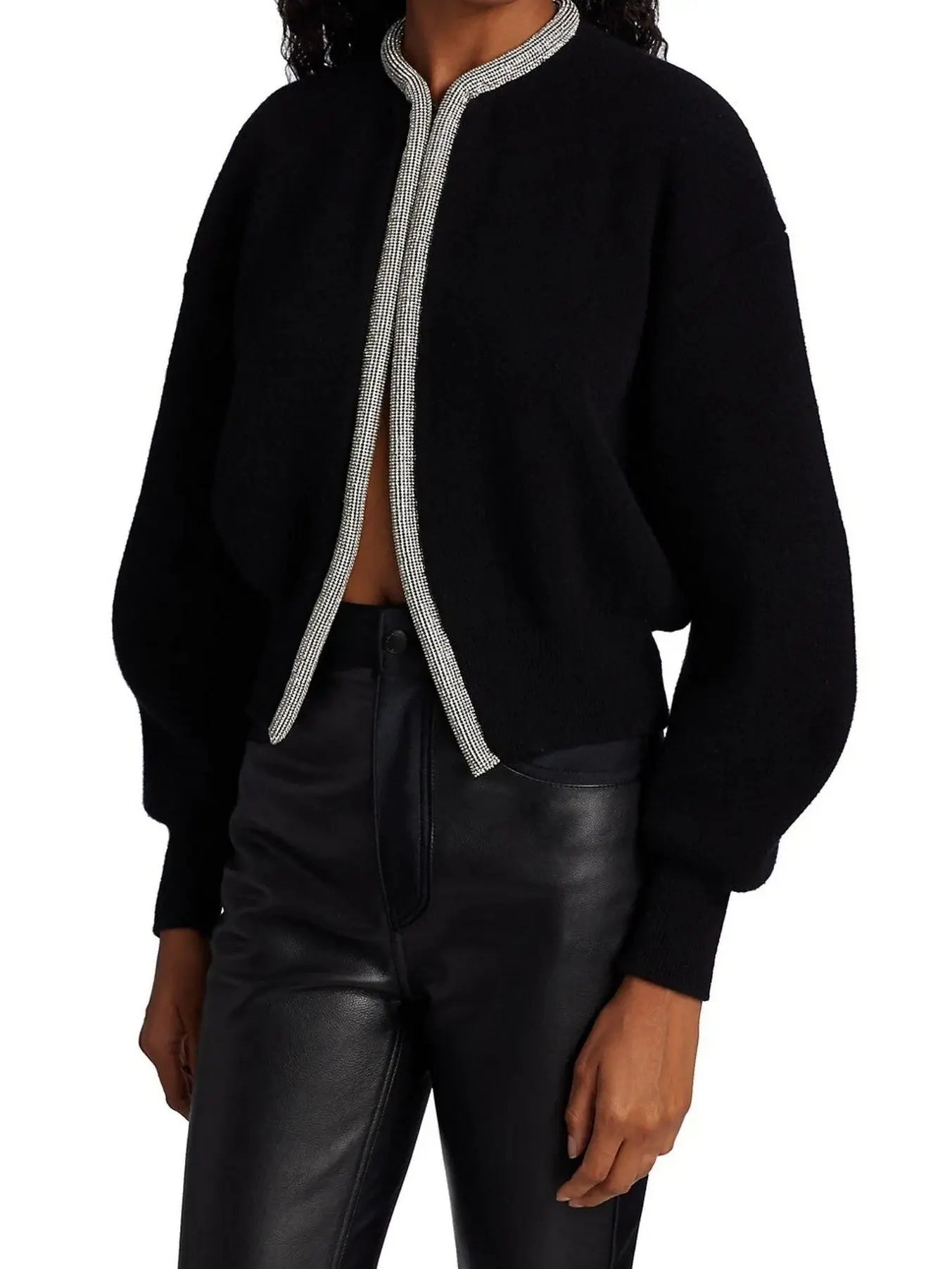 Black Crystal-Trim Cropped Cardigan - Sweaters & Knitwear