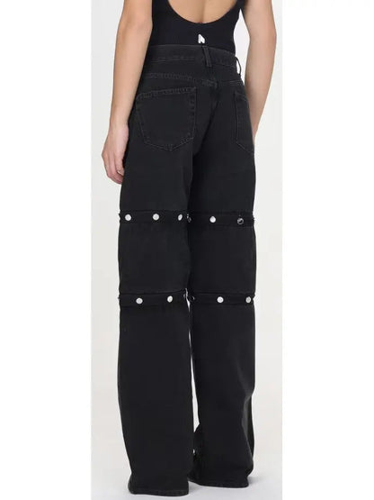 Black Denim Snap-Embellished High-Waist Jeans - Jeans & Pants