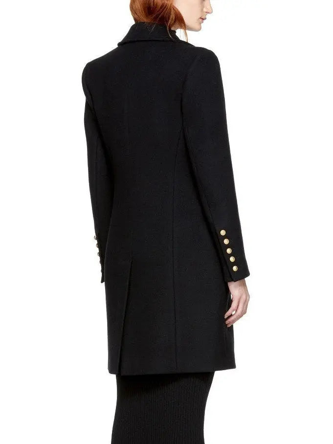 Black Double-Breasted Gold Metal Button Coat - Coats