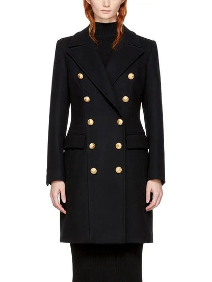 Black Double-Breasted Gold Metal Button Coat - xs - Coats