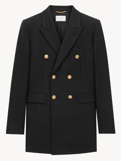 Black Double-Breasted Jacket in Wool Gabardine - Jackets