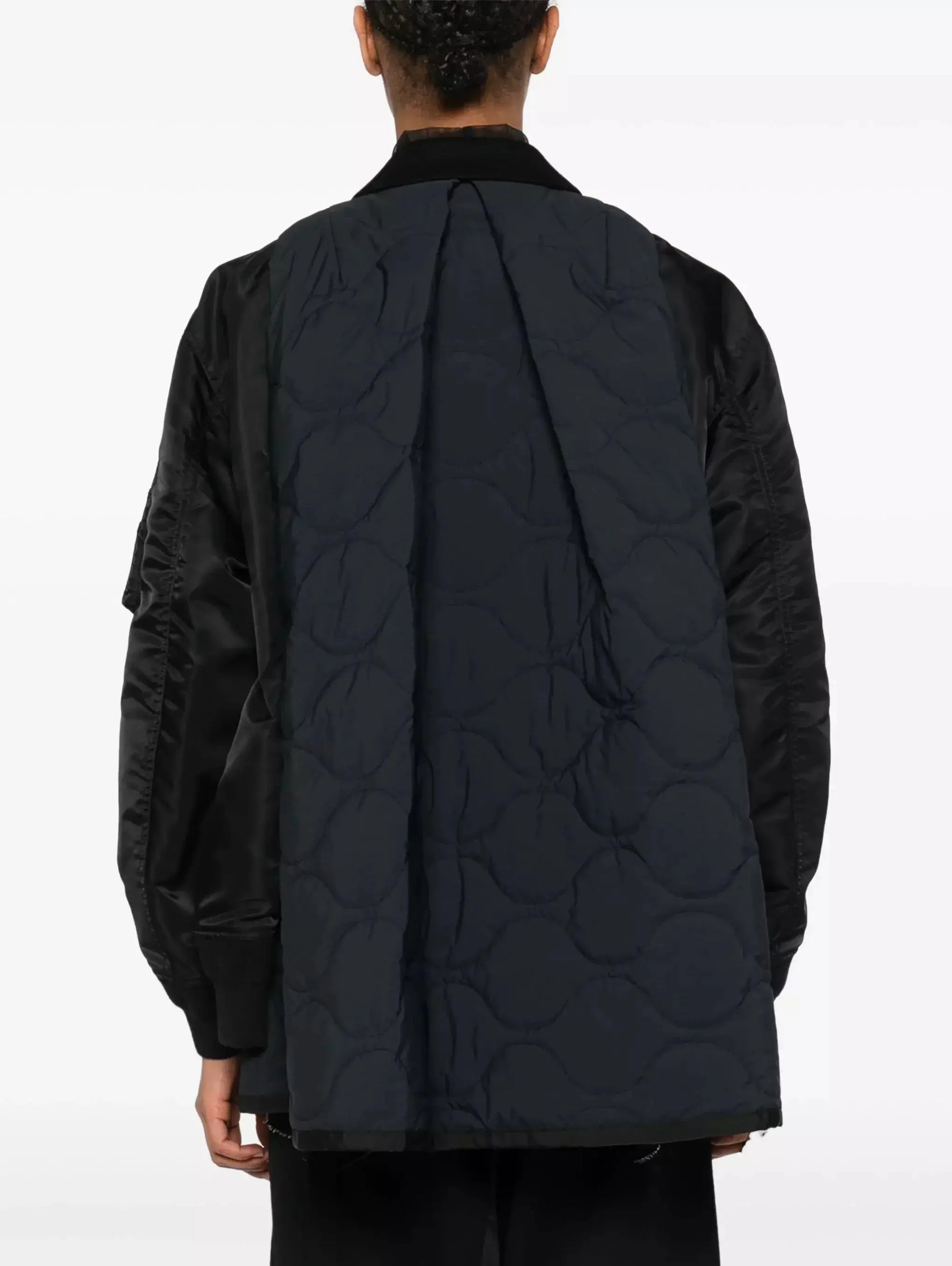 Black Double-Breasted Melton Twill Quilted Jacket - Jackets