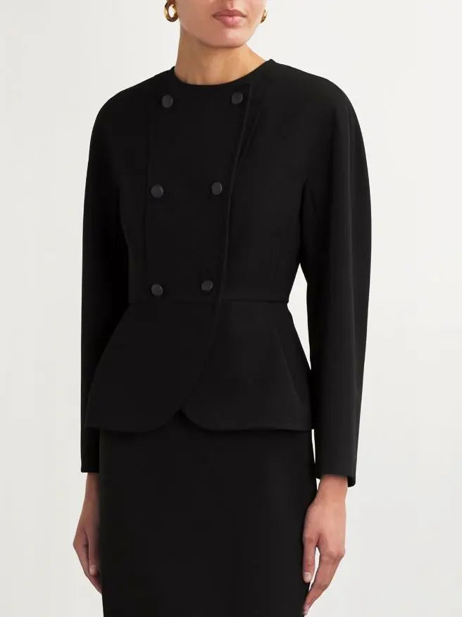 Black Double-Breasted Peplum Jacket - Jackets