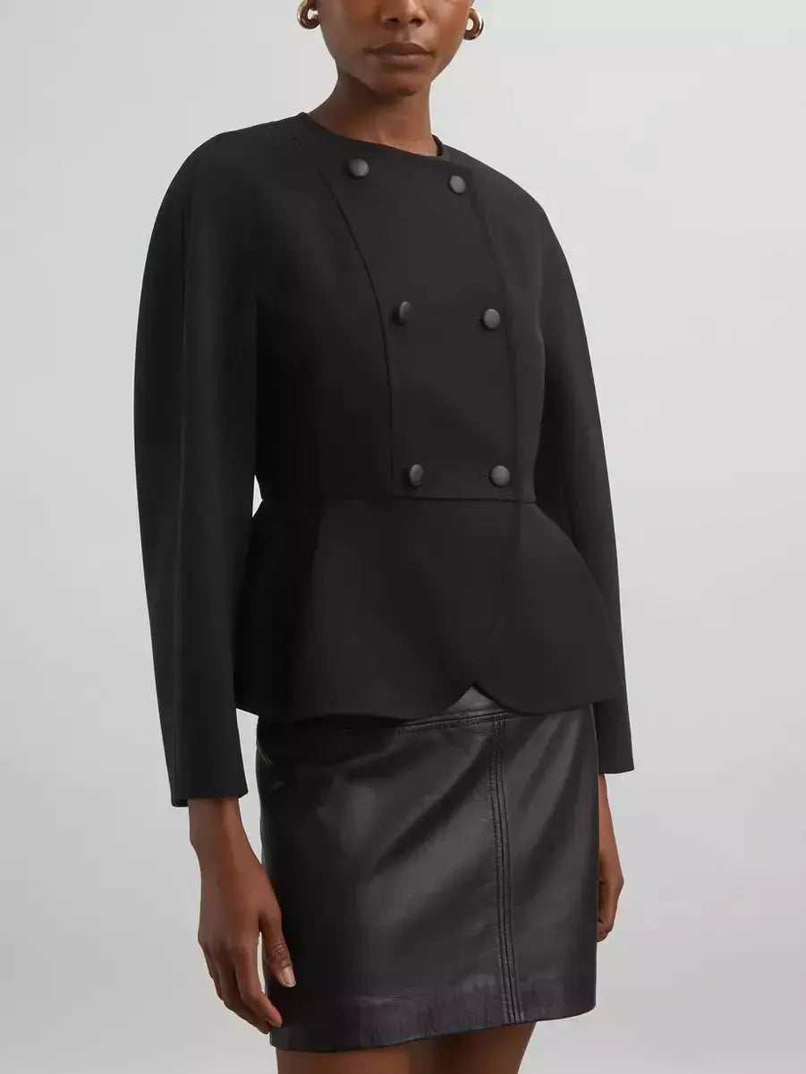 Black Double-Breasted Peplum Jacket - Jackets