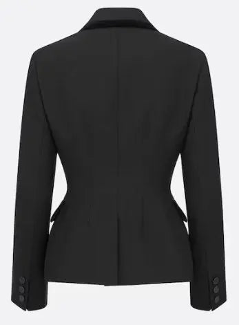 Black Double-Breasted Velvet-Trim Blazer - Jackets