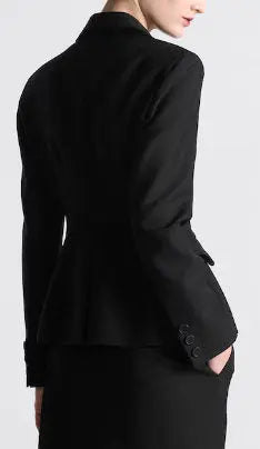 Black Double-Breasted Velvet-Trim Blazer - Jackets