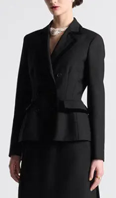 Black Double-Breasted Velvet-Trim Blazer - Jackets