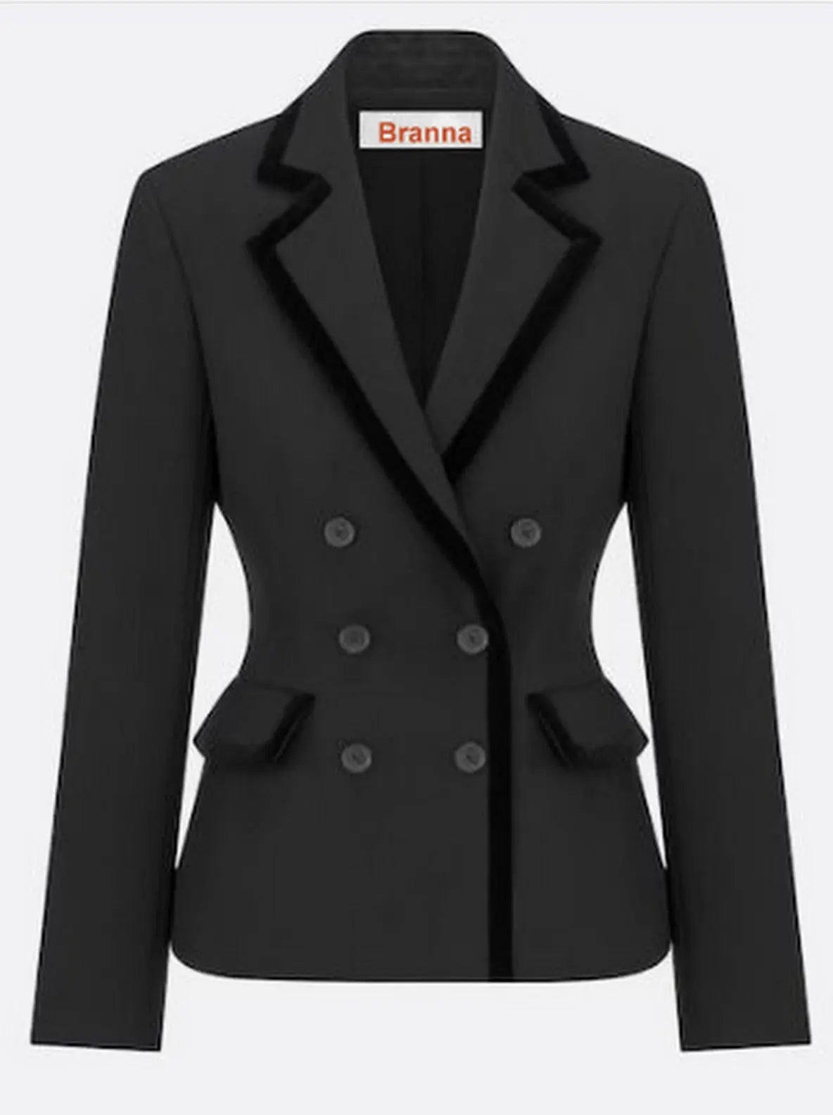 Black Double-Breasted Velvet-Trim Blazer - Jackets