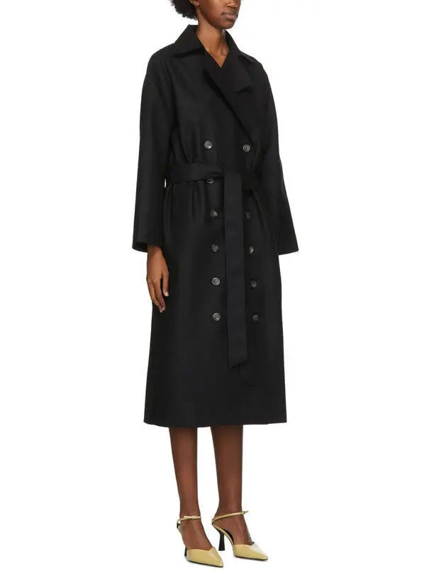 Black Double-Breasted Wool-Blend Coat - Coats