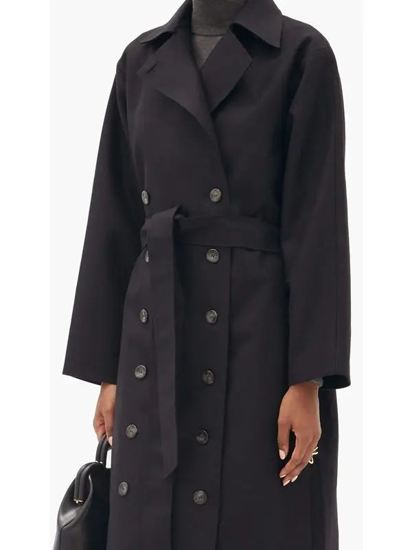 Black Double-Breasted Wool-Blend Coat - Coats