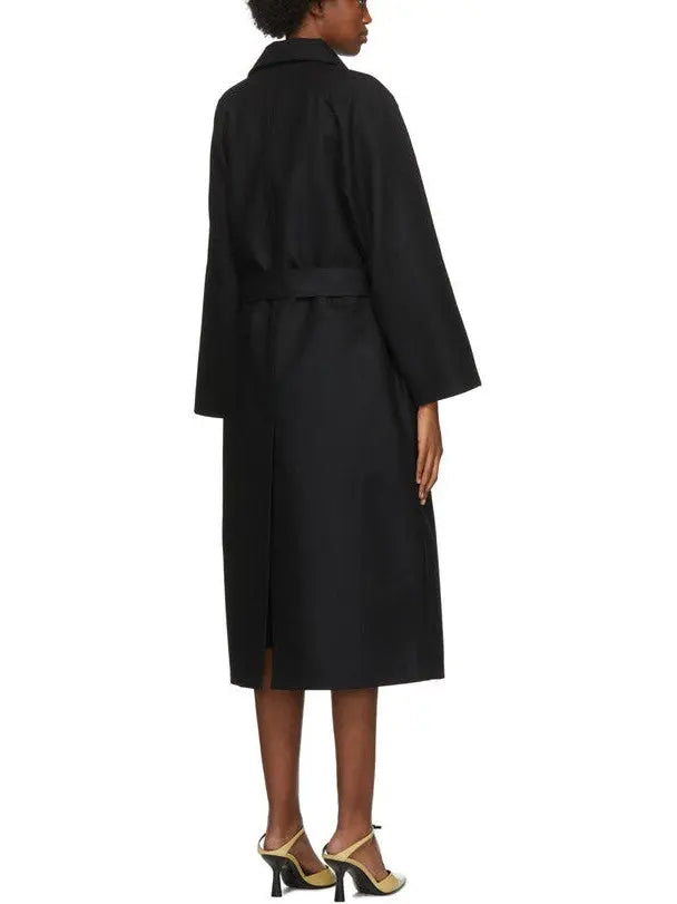 Black Double-Breasted Wool-Blend Coat - Coats