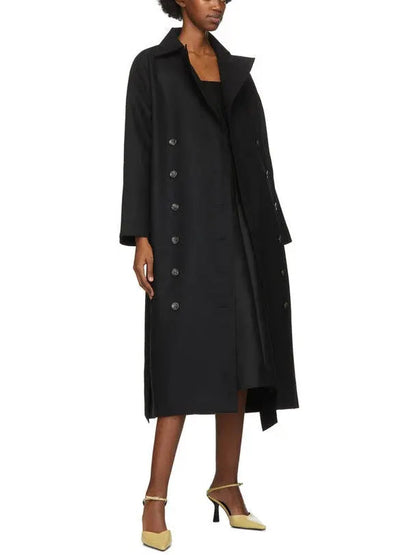 Black Double-Breasted Wool-Blend Coat - Coats