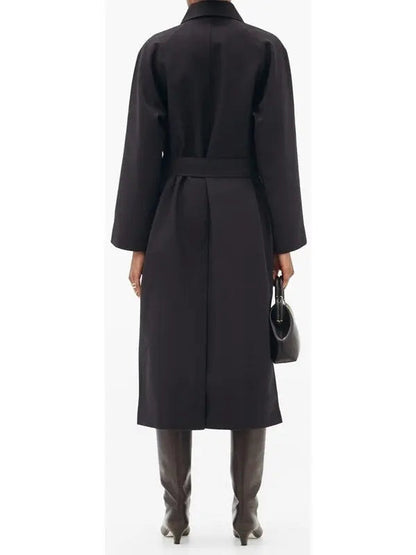 Black Double-Breasted Wool-Blend Coat - Coats