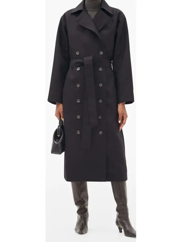 Black Double-Breasted Wool-Blend Coat - Coats