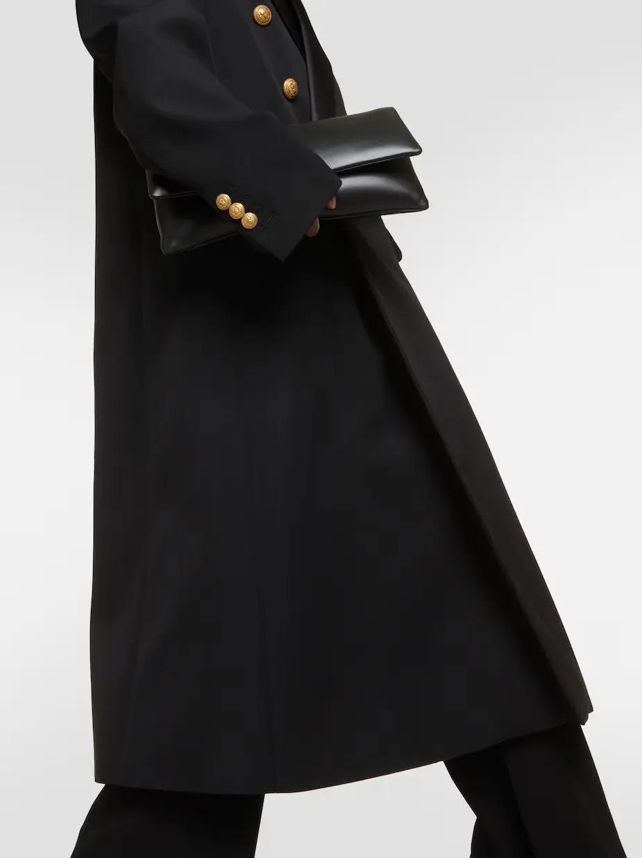 Black Double-Breasted Wool-Blend Coat with Gold Buttons - Coats