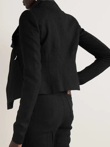 Black Draped-Collar Biker Jacket - Jackets