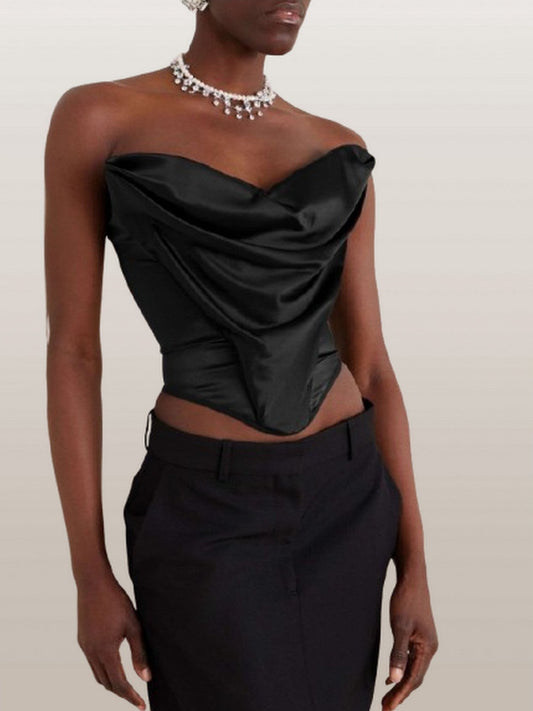 Black Draped Corset Style Top - Tops