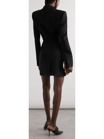 Black Draped Satin-Trimmed Mini Dress - Dresses