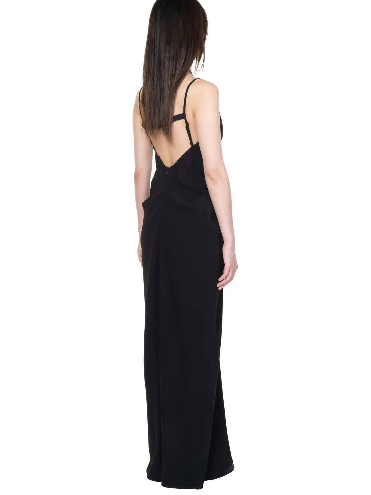 Black Draped V-Neck Backless Dress - Dresses