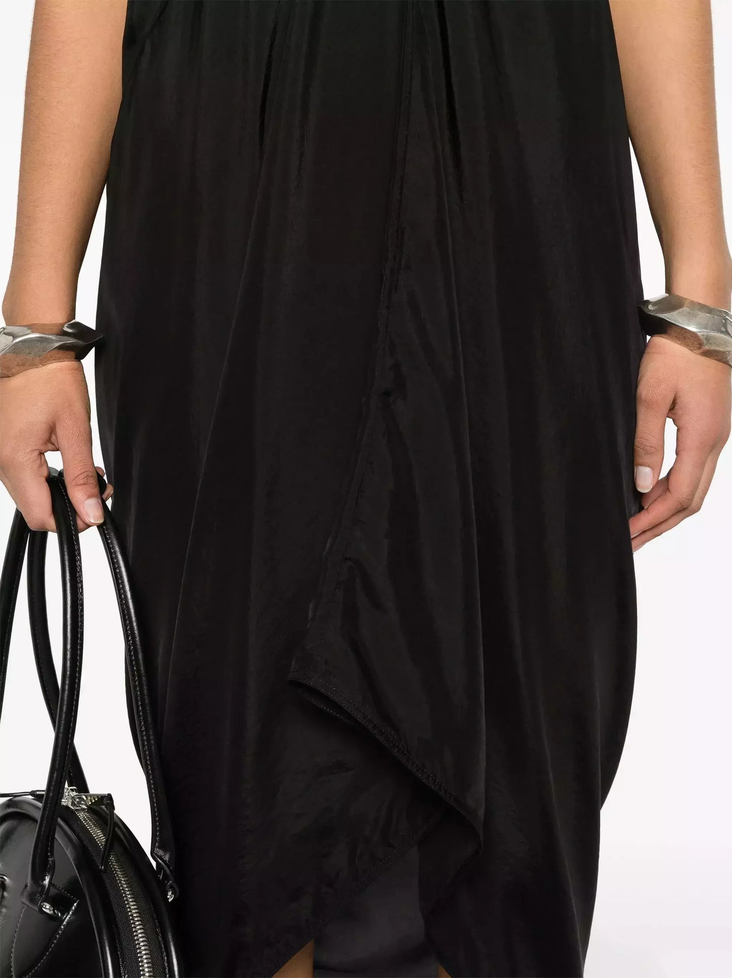 Black Draped V-Neck Sleeveless Midi Dress - Dresses